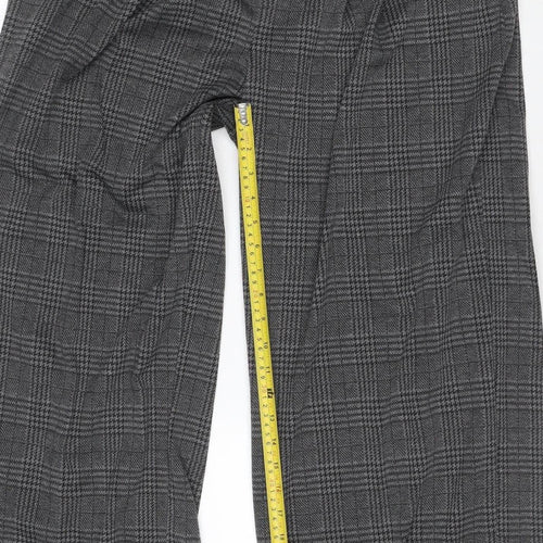 Halara Women Grey Plaid Wide-Leg Trousers L Regular Polyester Blend