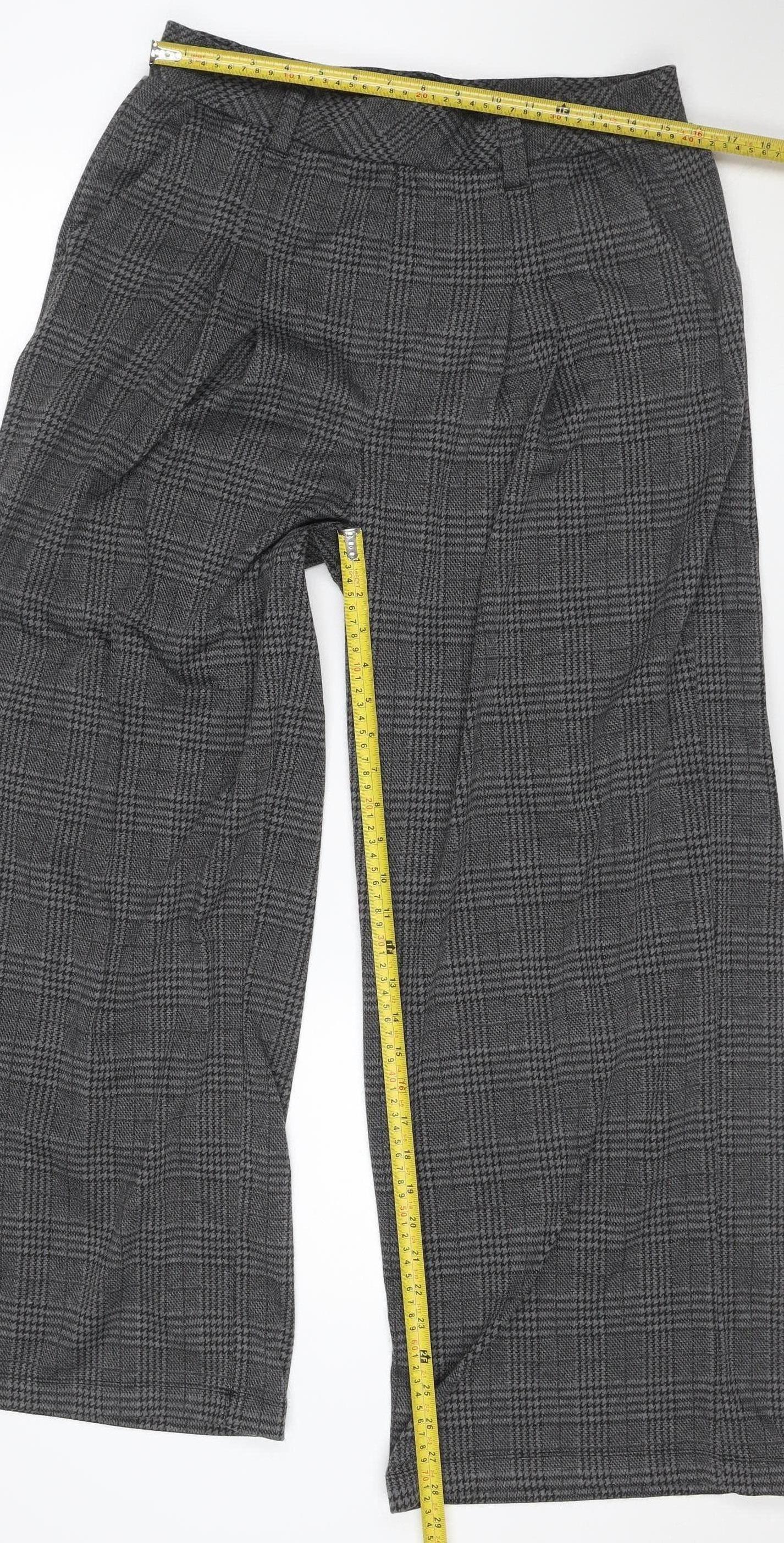 Halara Women Grey Plaid Wide-Leg Trousers L Regular Polyester Blend