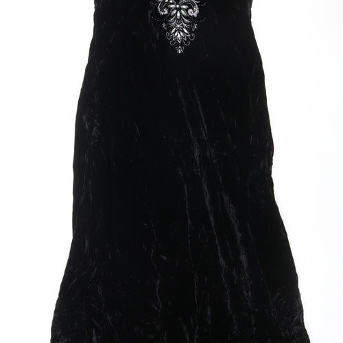 Laura Ashley Women's Black Size 12 Velvet A-Line Sleeveless Embroidered Evening Dress
