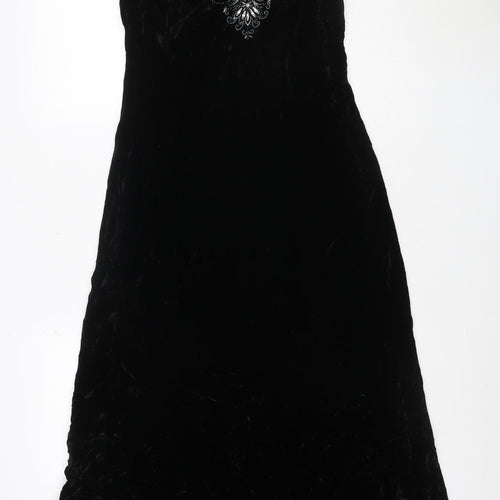 Laura Ashley Women's Black Size 12 Velvet A-Line Sleeveless Embroidered Evening Dress