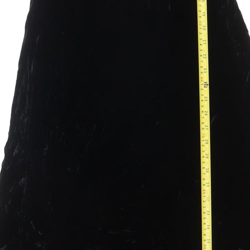 Laura Ashley Women's Black Size 12 Velvet A-Line Sleeveless Embroidered Evening Dress