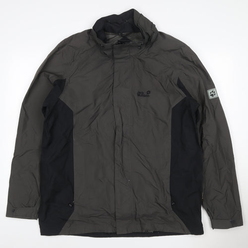 Jack Wolfskin Men's Grey L Hooded Waterproof Rain Jacket Lined