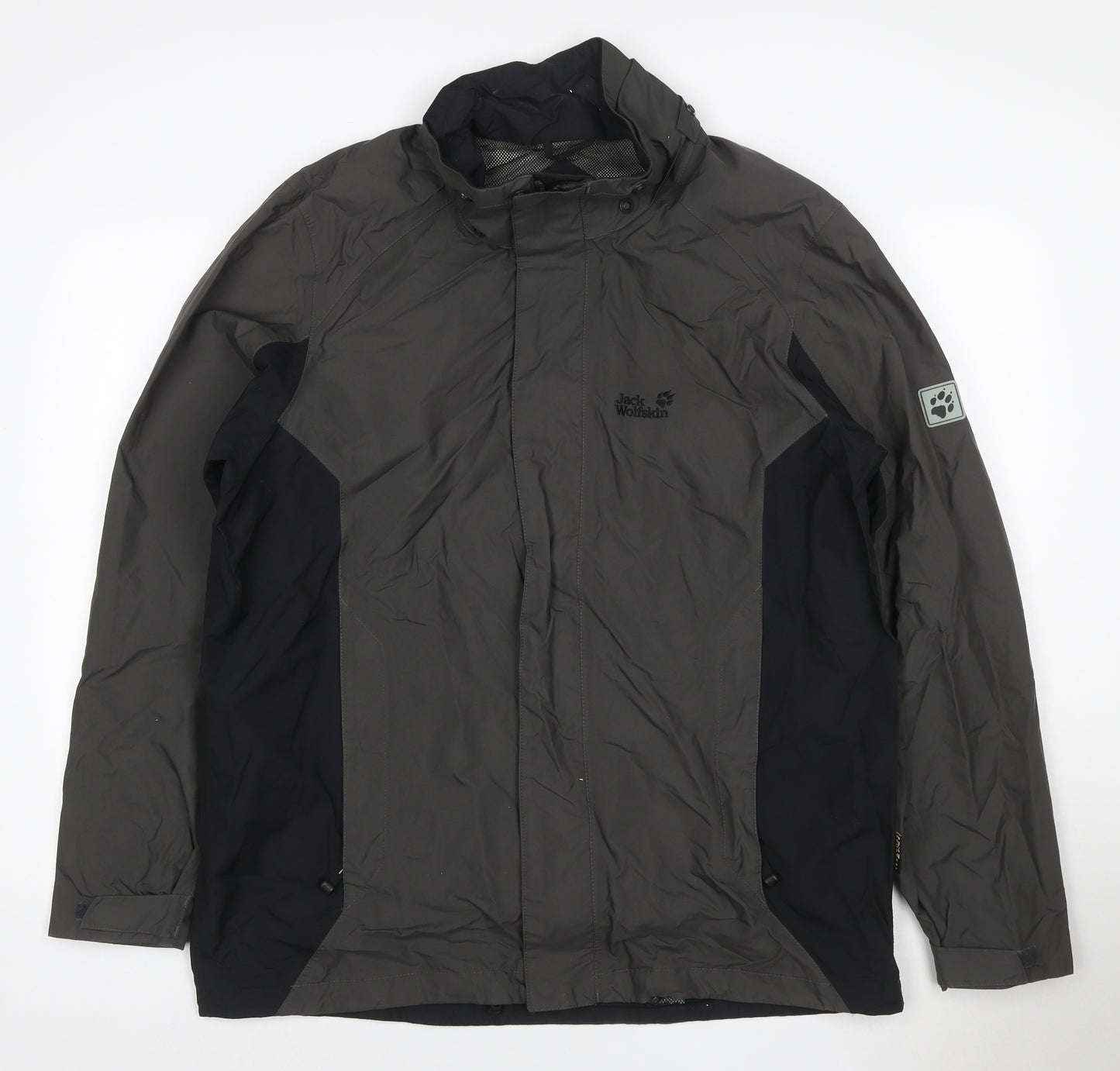 Jack Wolfskin Men's Grey L Hooded Waterproof Rain Jacket Lined