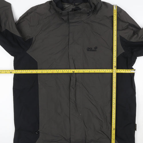 Jack Wolfskin Men's Grey L Hooded Waterproof Rain Jacket Lined