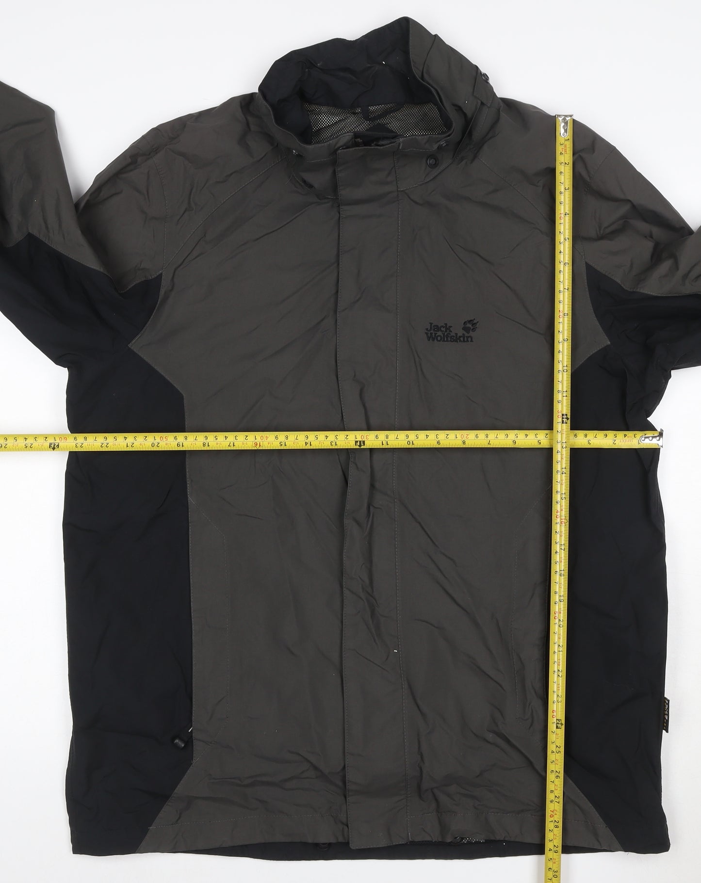 Jack Wolfskin Men's Grey L Hooded Waterproof Rain Jacket Lined