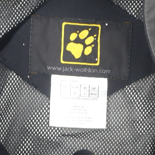 Jack Wolfskin Men's Grey L Hooded Waterproof Rain Jacket Lined