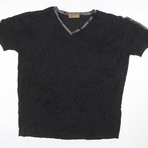Zara Man Men's Black V-Neck Short Sleeve T-Shirt XL Classic Fit