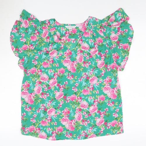 Counterparts Women's Multicoloured Floral Ruffle Short Sleeve Blouse M