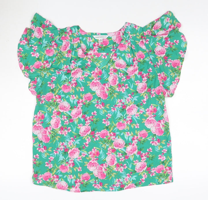 Counterparts Women's Multicoloured Floral Ruffle Short Sleeve Blouse M