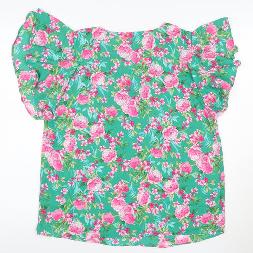 Counterparts Women's Multicoloured Floral Ruffle Short Sleeve Blouse M