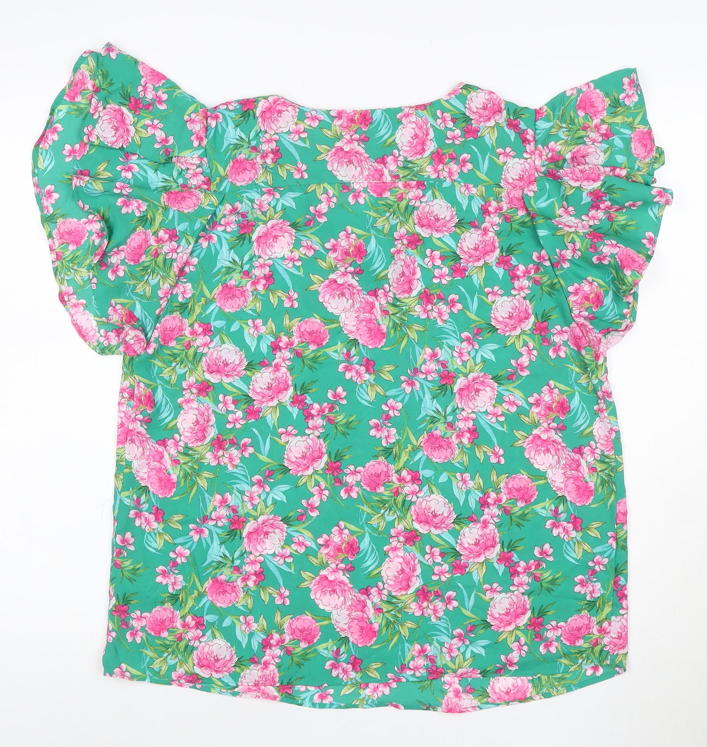 Counterparts Women's Multicoloured Floral Ruffle Short Sleeve Blouse M