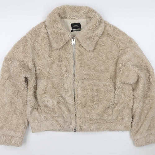 Urban Outfitters Women Beige Fleece Zip Jacket M Regular Short