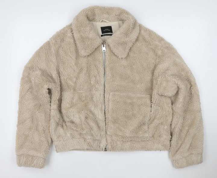 Urban Outfitters Women Beige Fleece Zip Jacket M Regular Short