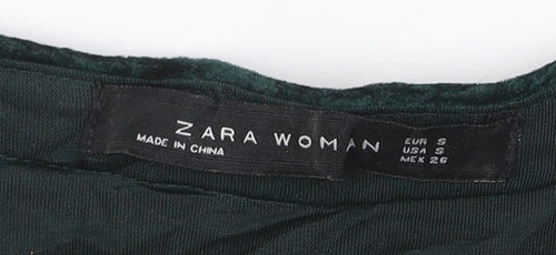 Zara Woman Green Velvet Embroidered Boho Tunic Dress Size 8