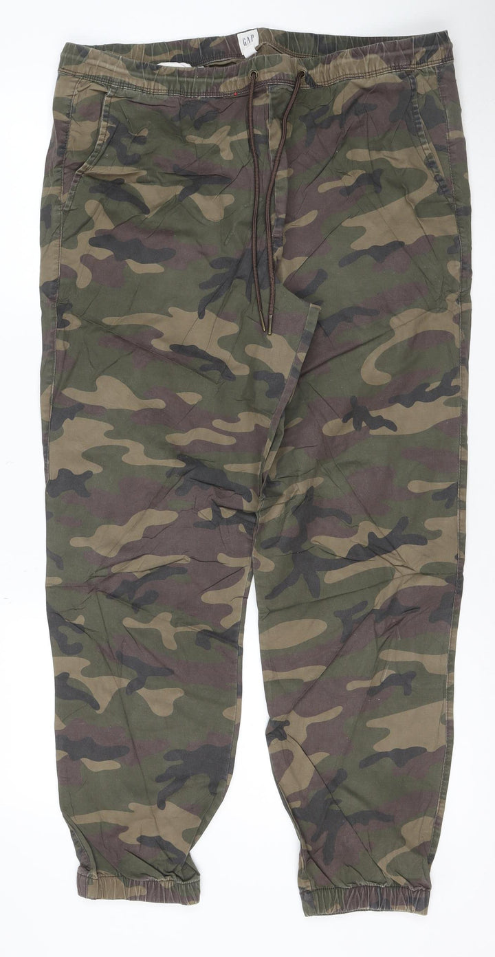 GAP Women's Green Camouflage Cotton Jogger Trousers Size L