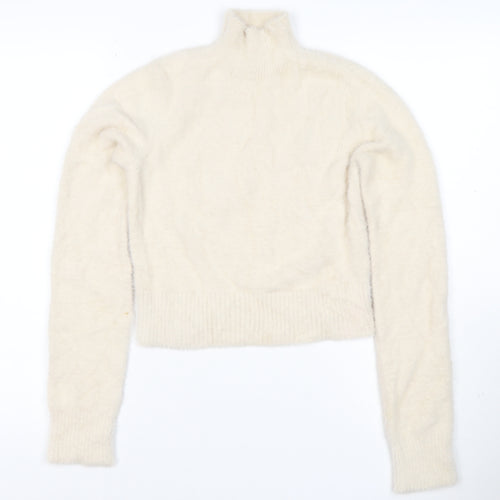 Bershka Women Ivory Roll Neck Knit Pullover Jumper Size M