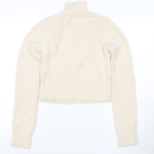 Bershka Women Ivory Roll Neck Knit Pullover Jumper Size M