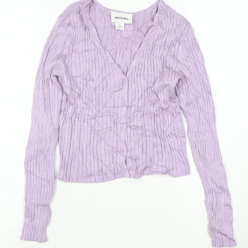 Monki Women Purple V-Neck Ribbed Knit Button Cardigan Size S