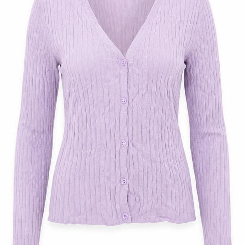 Monki Women Purple V-Neck Ribbed Knit Button Cardigan Size S