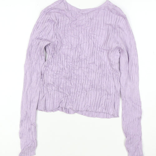 Monki Women Purple V-Neck Ribbed Knit Button Cardigan Size S