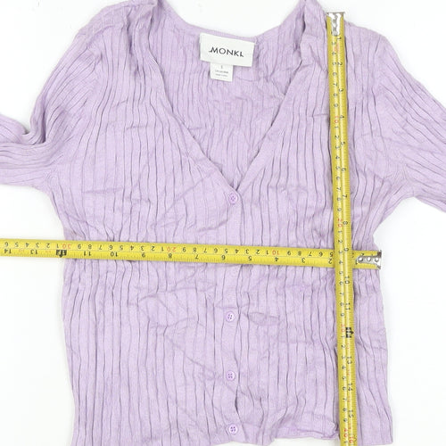 Monki Women Purple V-Neck Ribbed Knit Button Cardigan Size S