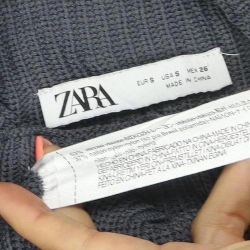 ZARA Women’s Grey High Neck Ribbed Knit Pullover Jumper Size S