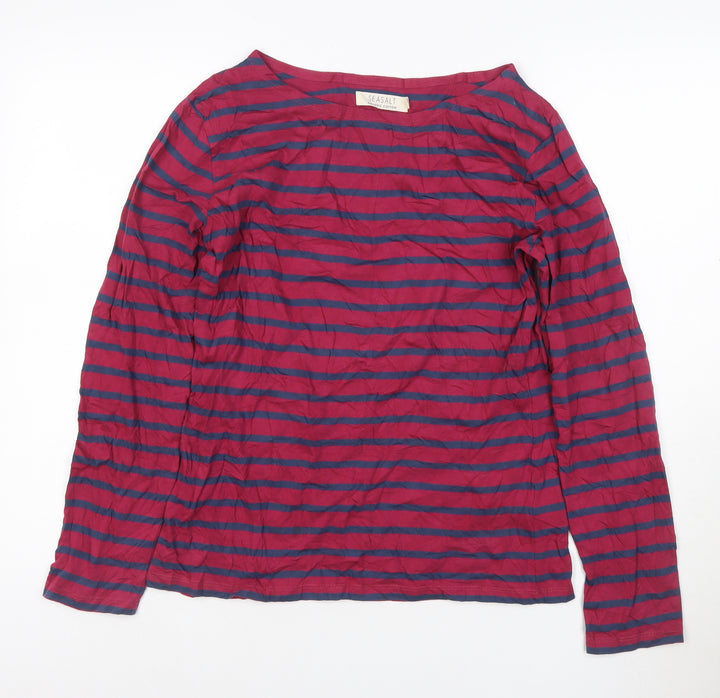 Seasalt Women Red Blue Striped Long Sleeve Organic Cotton Sailor Shirt Size 10