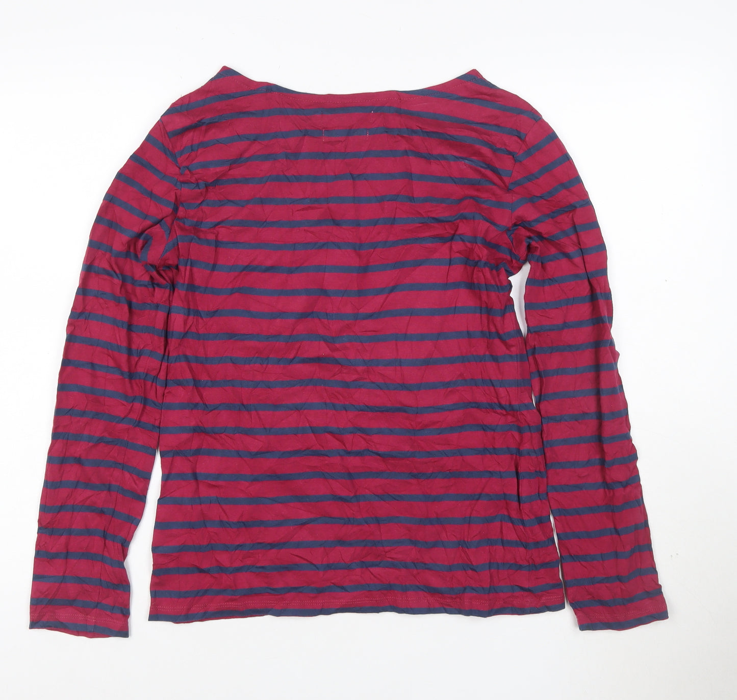 Seasalt Women Red Blue Striped Long Sleeve Organic Cotton Sailor Shirt Size 10