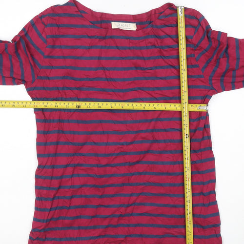 Seasalt Women Red Blue Striped Long Sleeve Organic Cotton Sailor Shirt Size 10