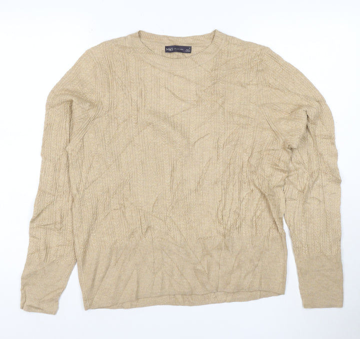 Marks and Spencer Womens Beige Cable-Knit Jumper Size 16