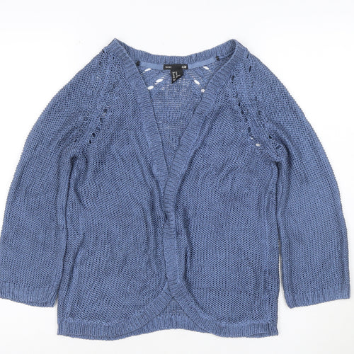 H&M Women Blue Open-Knit V-Neck Cardigan XS