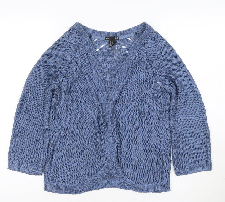 H&M Women Blue Open-Knit V-Neck Cardigan XS