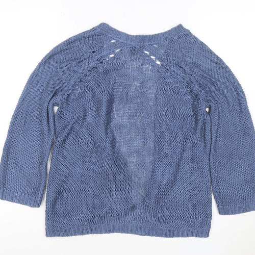 H&M Women Blue Open-Knit V-Neck Cardigan XS