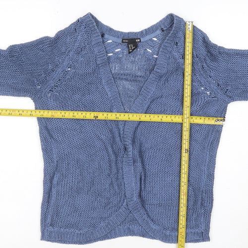 H&M Women Blue Open-Knit V-Neck Cardigan XS