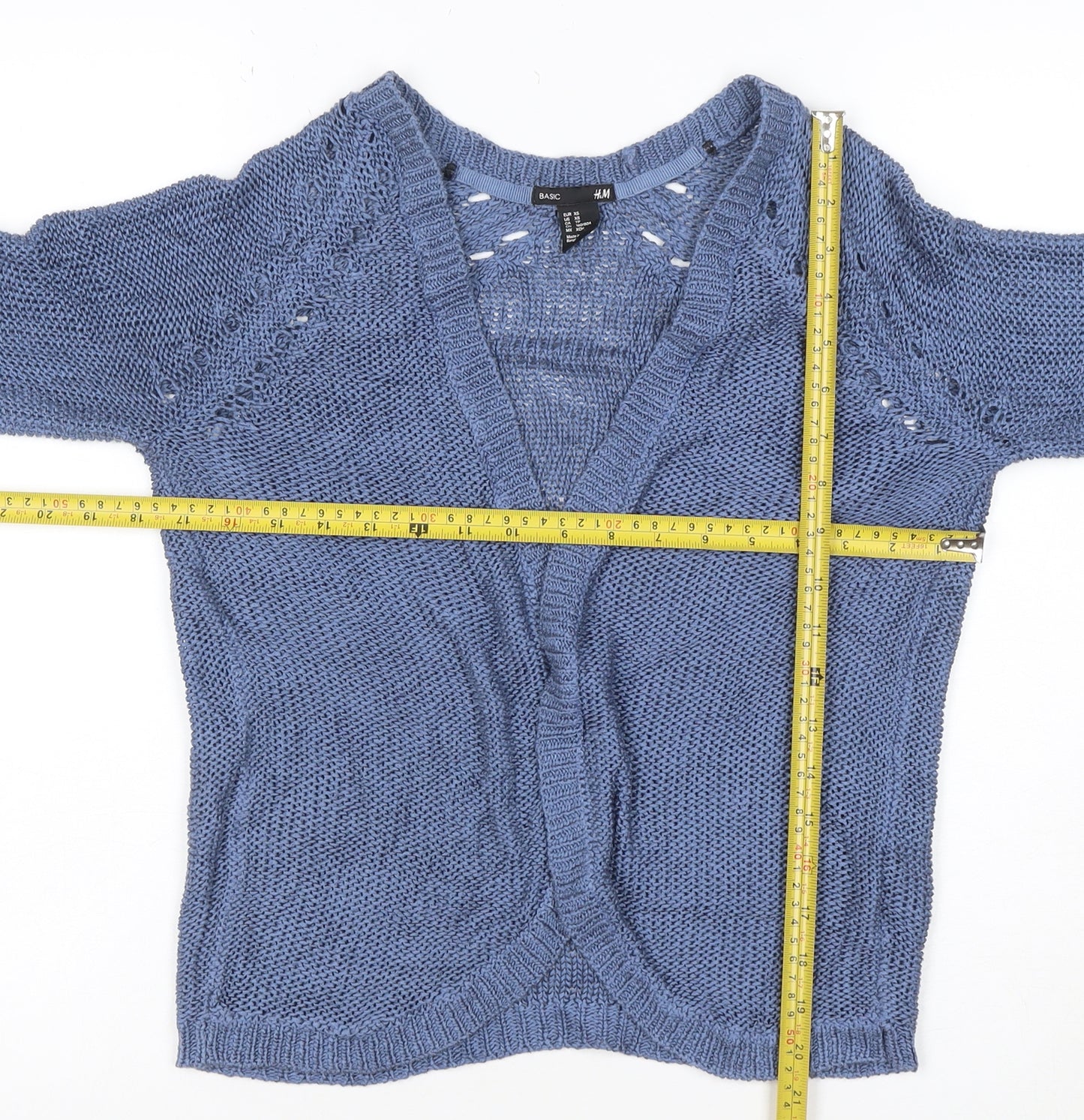 H&M Women Blue Open-Knit V-Neck Cardigan XS