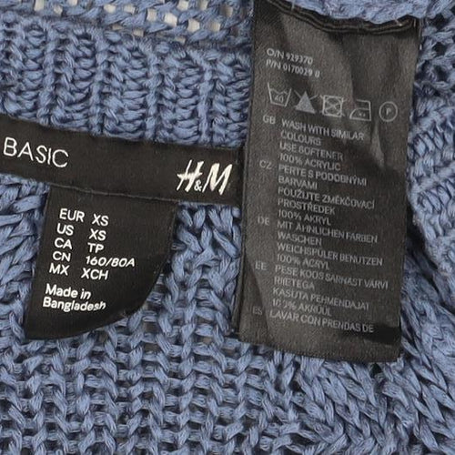H&M Women Blue Open-Knit V-Neck Cardigan XS