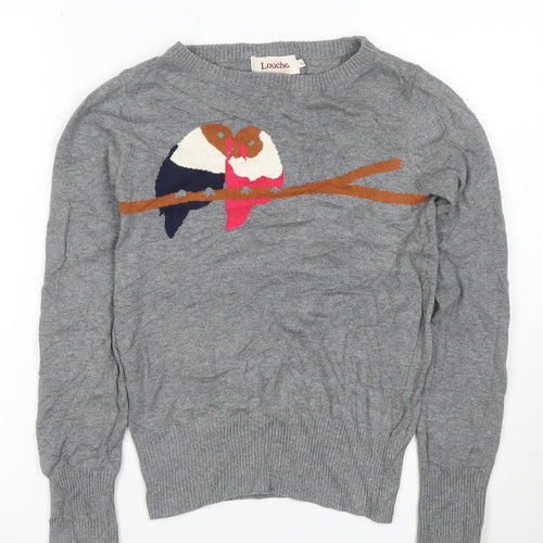 Louche Women's Grey Animal Lovebirds Knit Jumper XS