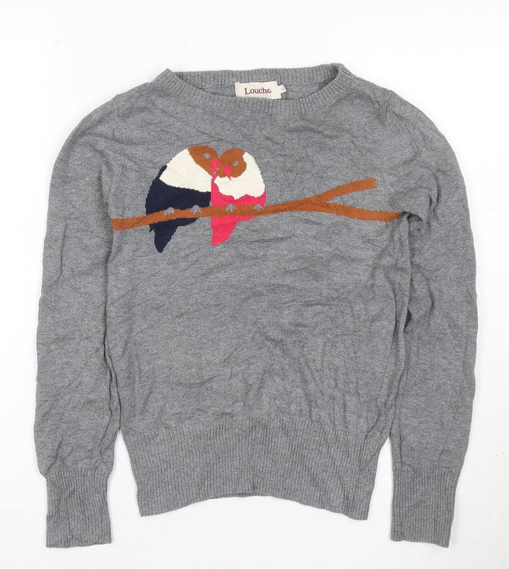 Louche Women's Grey Animal Lovebirds Knit Jumper XS