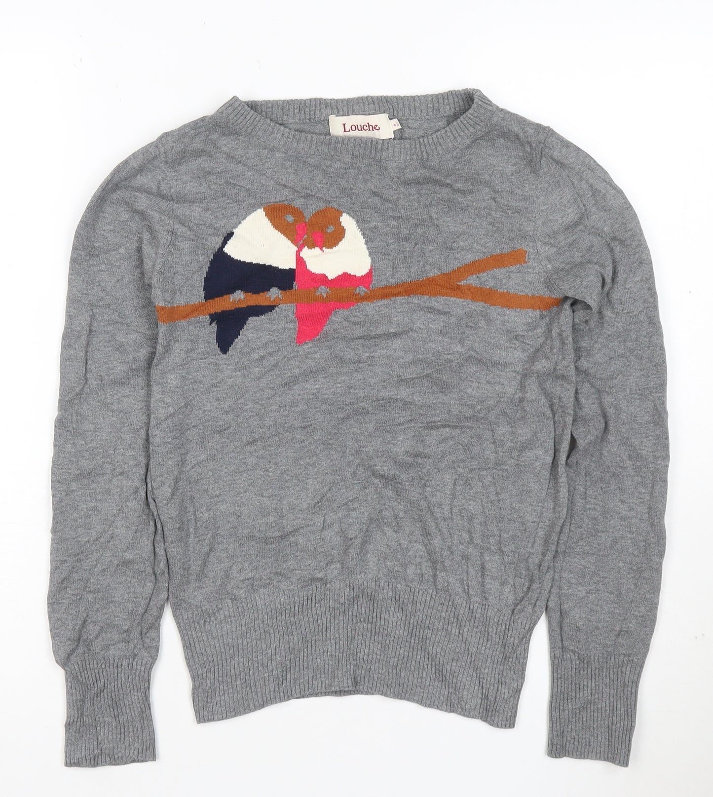 Louche Women's Grey Animal Lovebirds Knit Jumper XS