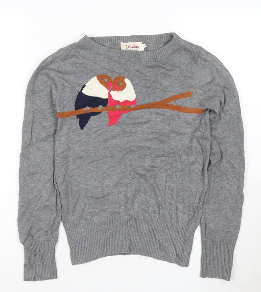 Louche Women's Grey Animal Lovebirds Knit Jumper XS