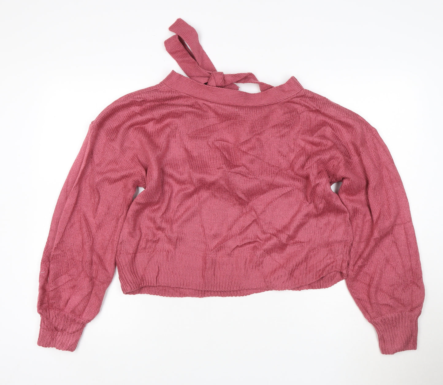 Threadbare Women Pink Knit Bow High Neck Pullover Jumper Size 12