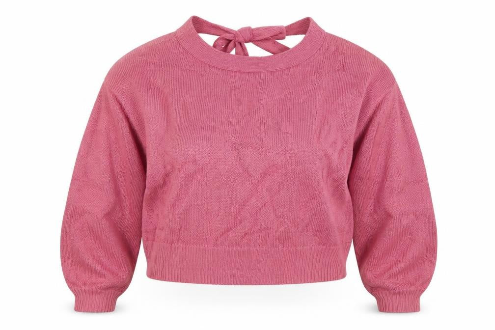 Front view of Threadbare Women Pink Knit Bow High Neck jumper, size 12
