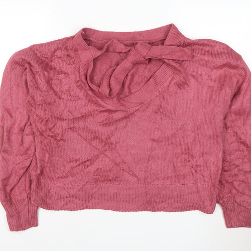 Threadbare Women Pink Knit Bow High Neck Pullover Jumper Size 12