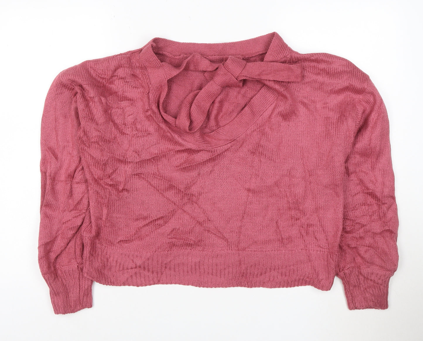 Threadbare Women Pink Knit Bow High Neck Pullover Jumper Size 12