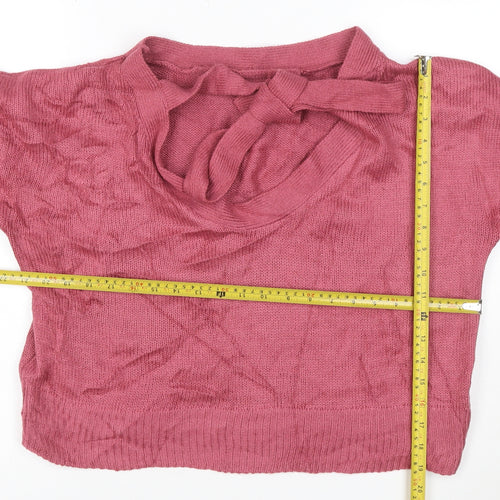 Threadbare Women Pink Knit Bow High Neck Pullover Jumper Size 12