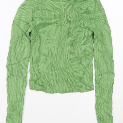Pull & Bear Women Green Slim Fit Ribbed Knit Long Sleeve Jumper Size S