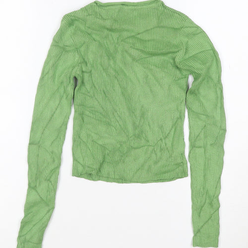 Pull & Bear Women Green Slim Fit Ribbed Knit Long Sleeve Jumper Size S
