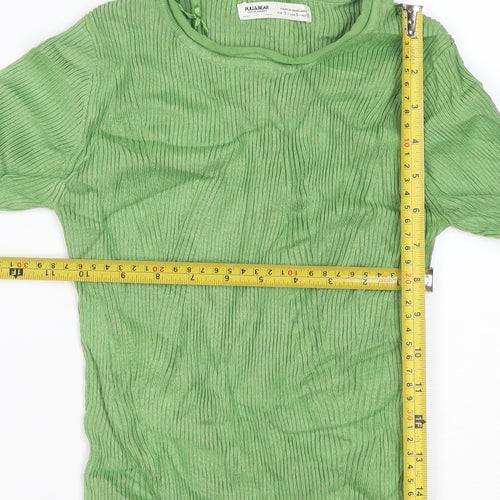 Pull & Bear Women Green Slim Fit Ribbed Knit Long Sleeve Jumper Size S