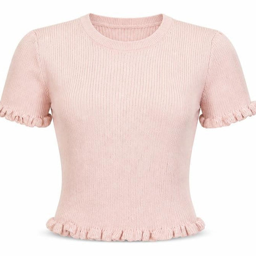 ZARA Women's Pink Ruffle Knit Short Sleeve T-Shirt Size S