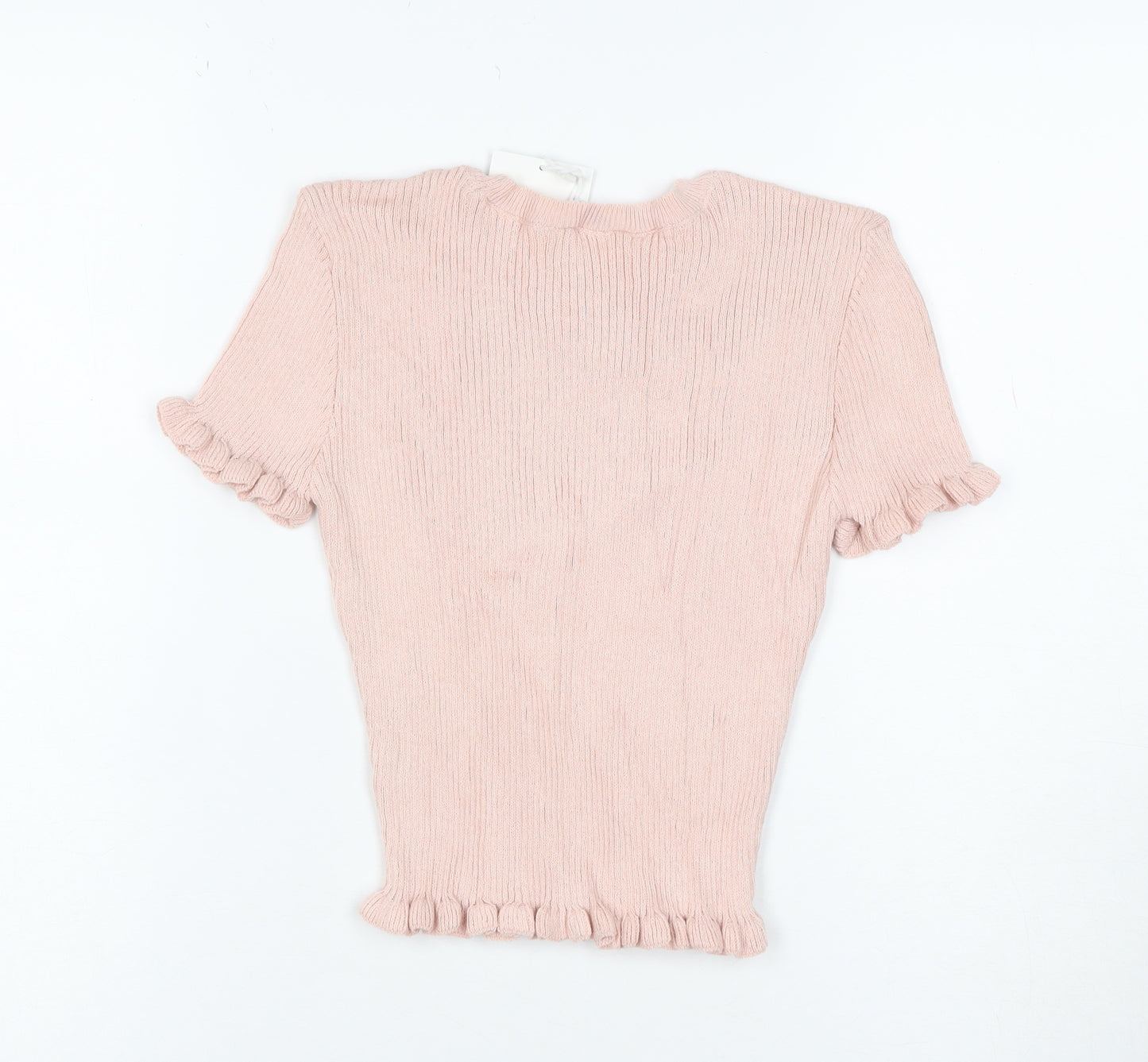 ZARA Women's Pink Ruffle Knit Short Sleeve T-Shirt Size S
